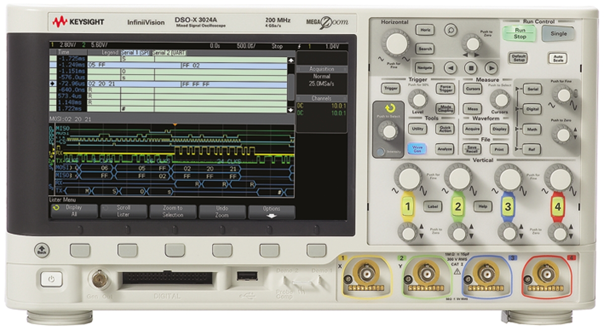 Keysight Technologies DSOX3024A InfiniiVision 3000A X Series, 200MHz Bench Oscilloscope, 4 Analogue Channels