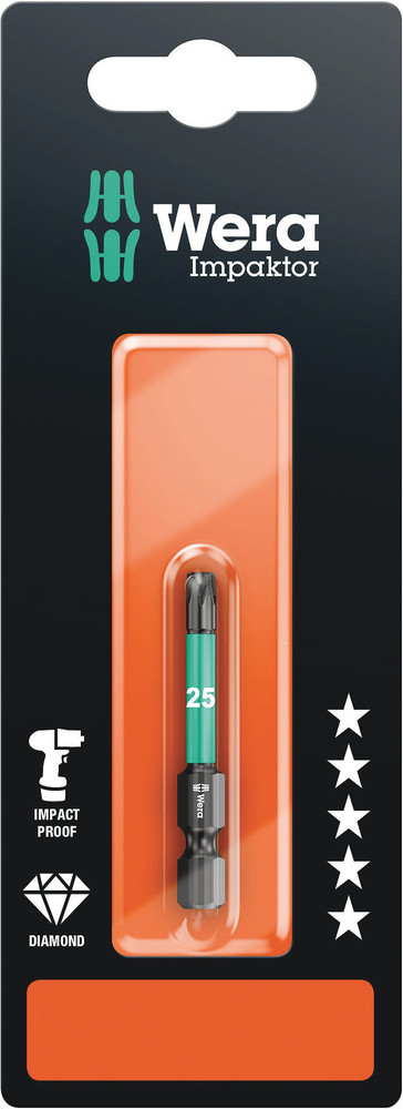 Wera Torx Screwdriver Bit, TX 25 Tip, 50 mm, 50 mm Overall