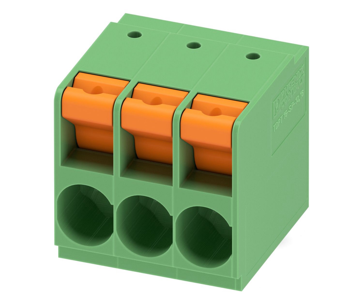 Phoenix Contact TDPT 16/ 3-SP-10.16-ZB Series PCB Terminal Block, 3-Contact, 10.16mm Pitch, Through Hole Mount, 1-Row,
