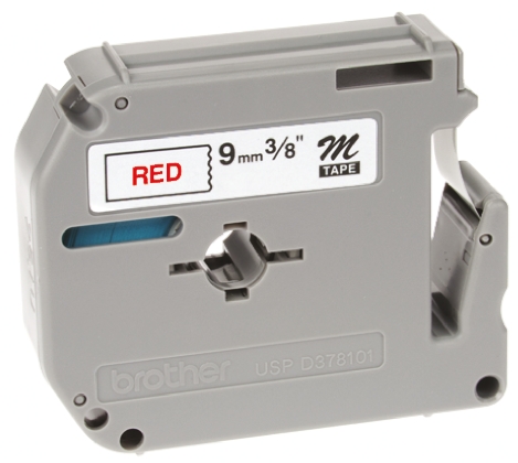 Brother Red on White Label Printer Tape, 8 m Length, 9 mm Width