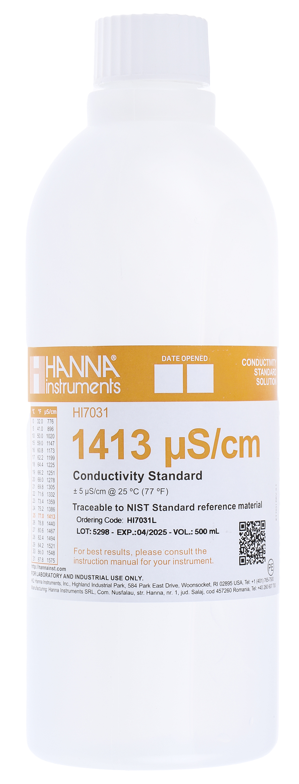 Hanna Instruments HI7031L Buffer Solution 1413μS/cm, 460ml Bottle