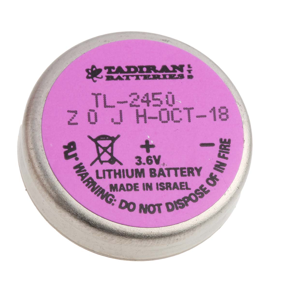 Tadiran CR2450 Button Battery, 3.6V, 24mm Diameter