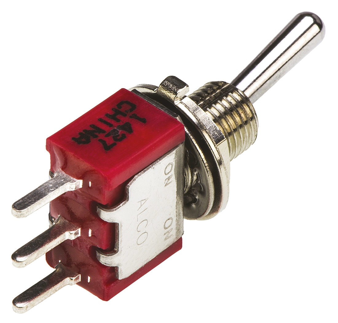 TE Connectivity Toggle Switch, PCB Mount, On-On, SPDT, Through Hole Terminal, 120 V ac, 28V dc