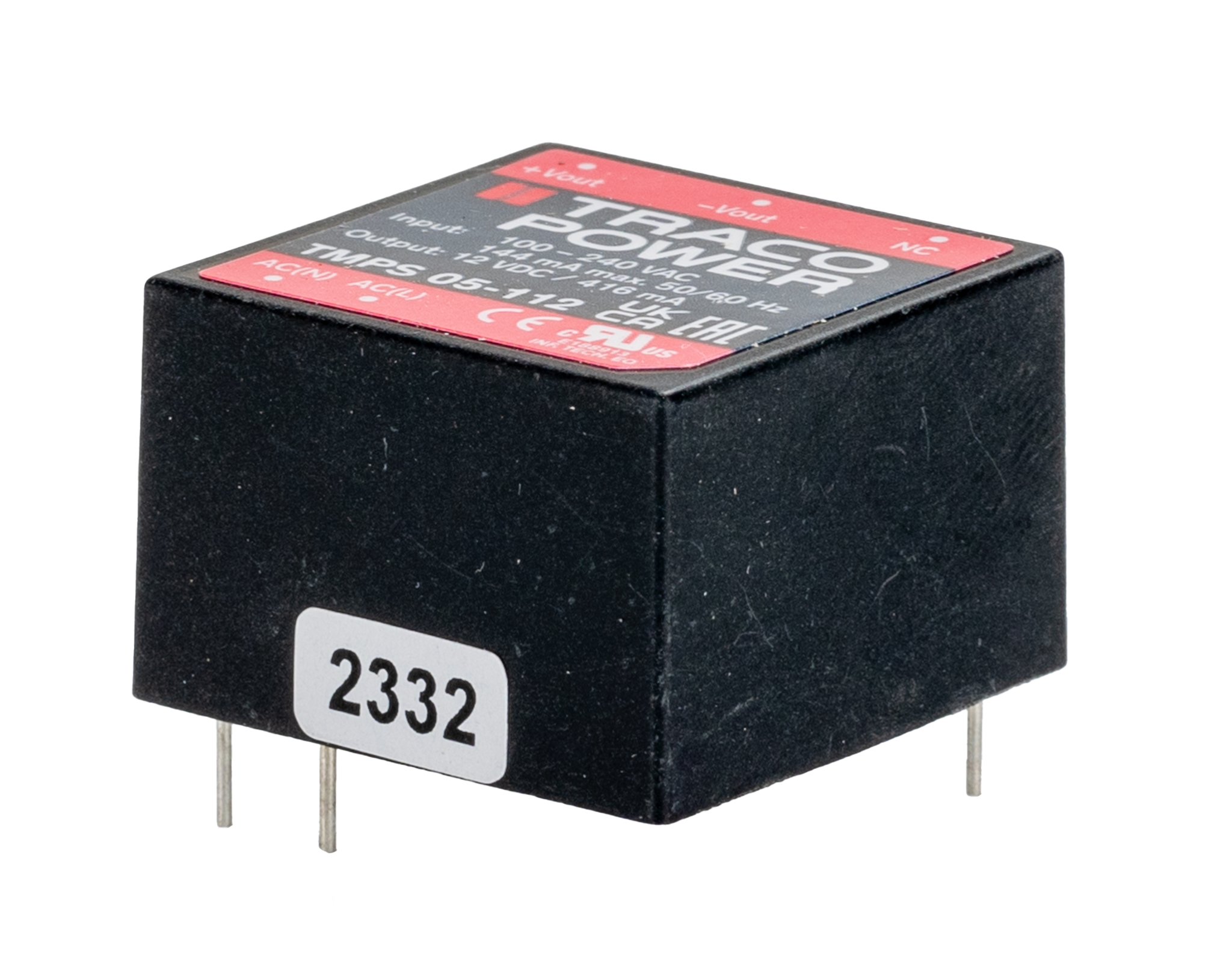 TRACOPOWER Switching Power Supply, TMPS 05-112, 12V dc, 540mA, 5W, 1 Output, 85 → 264V ac Input Voltage