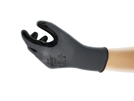 Ansell Edge Black Polyester Polyester Work Gloves, Size 9, Nitrile Coating