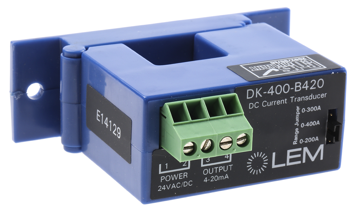 LEM DK Series Current Transformer, 400A Input, 400:1, 4 → 20 mA Output, 21.7mm Bore, 20 → 50 V dc, 22