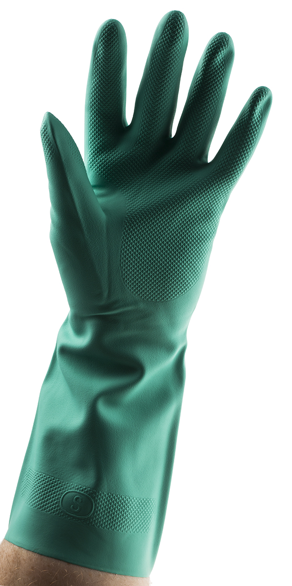 Polyco Healthline Green Nitrile Chemical Resistant Work Gloves, Size 7, Small, Nitrile Coating