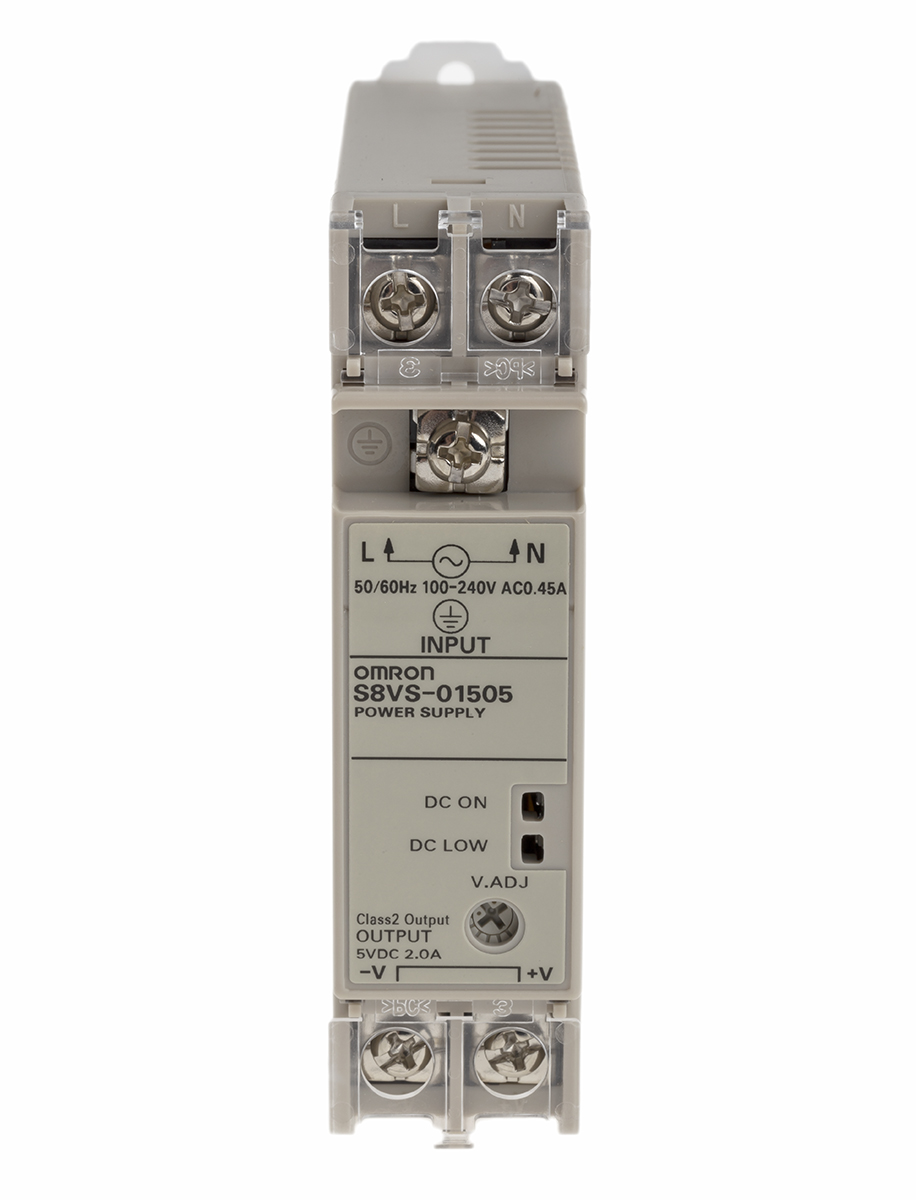 Omron Switching Power Supply, S8VS-01505, 5V dc, 2A, 15W, 1 Output, 100 → 240V ac Input Voltage