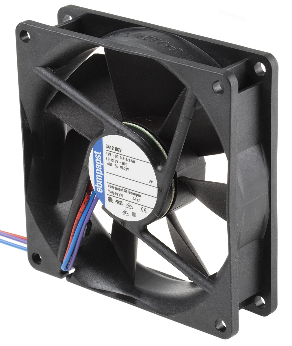 ebm-papst 3400 N Series Axial Fan, 12 V dc, DC Operation, 84m³/h, 2.5W, 92 x 92 x 25mm