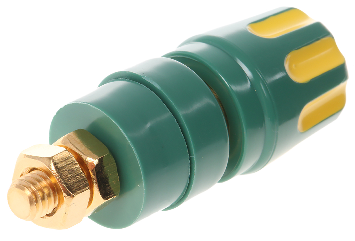 Hirschmann Test & Measurement 35A, Green/Yellow Binding Post With Brass Contacts and Gold Plated - 8mm Hole Diameter