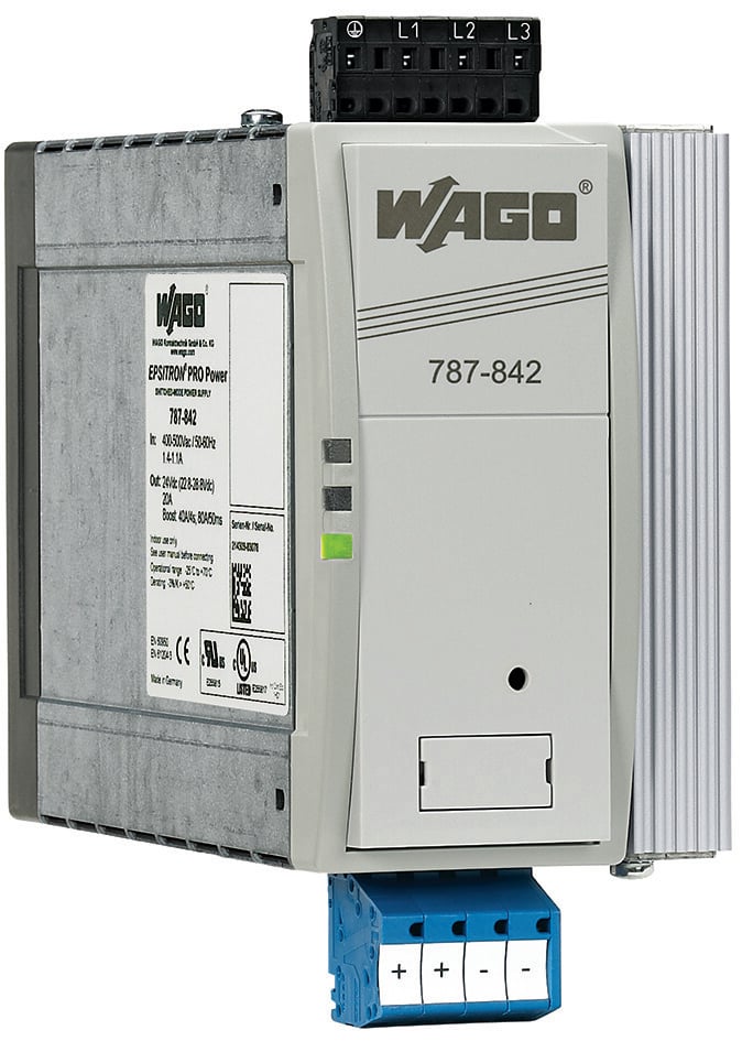 WAGO 787 Switched Mode DIN Rail Power Supply, 400V ac Input, 24V dc dc Output, 20A Output, 480W