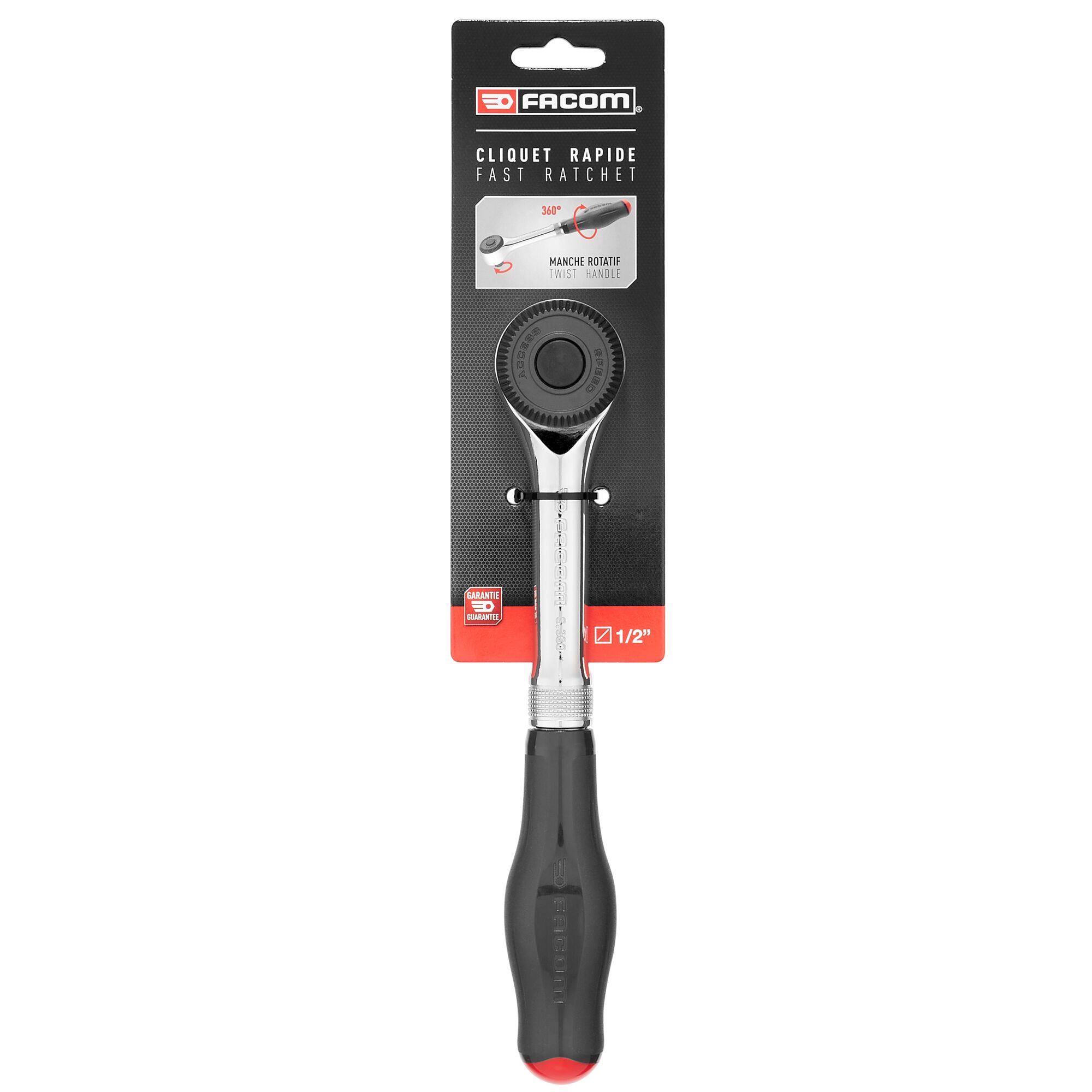 Facom S.360PB 1/2 in Square Ratchet with Bi-material Elastomer Handle, 251 mm Overall