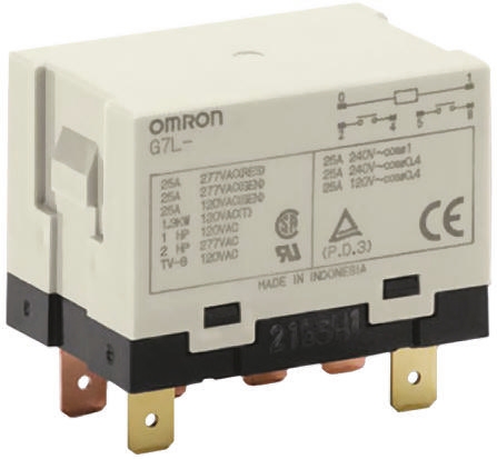 Omron Panel Mount Power Relay, 12V ac Coil, 25A Switching Current, DPST