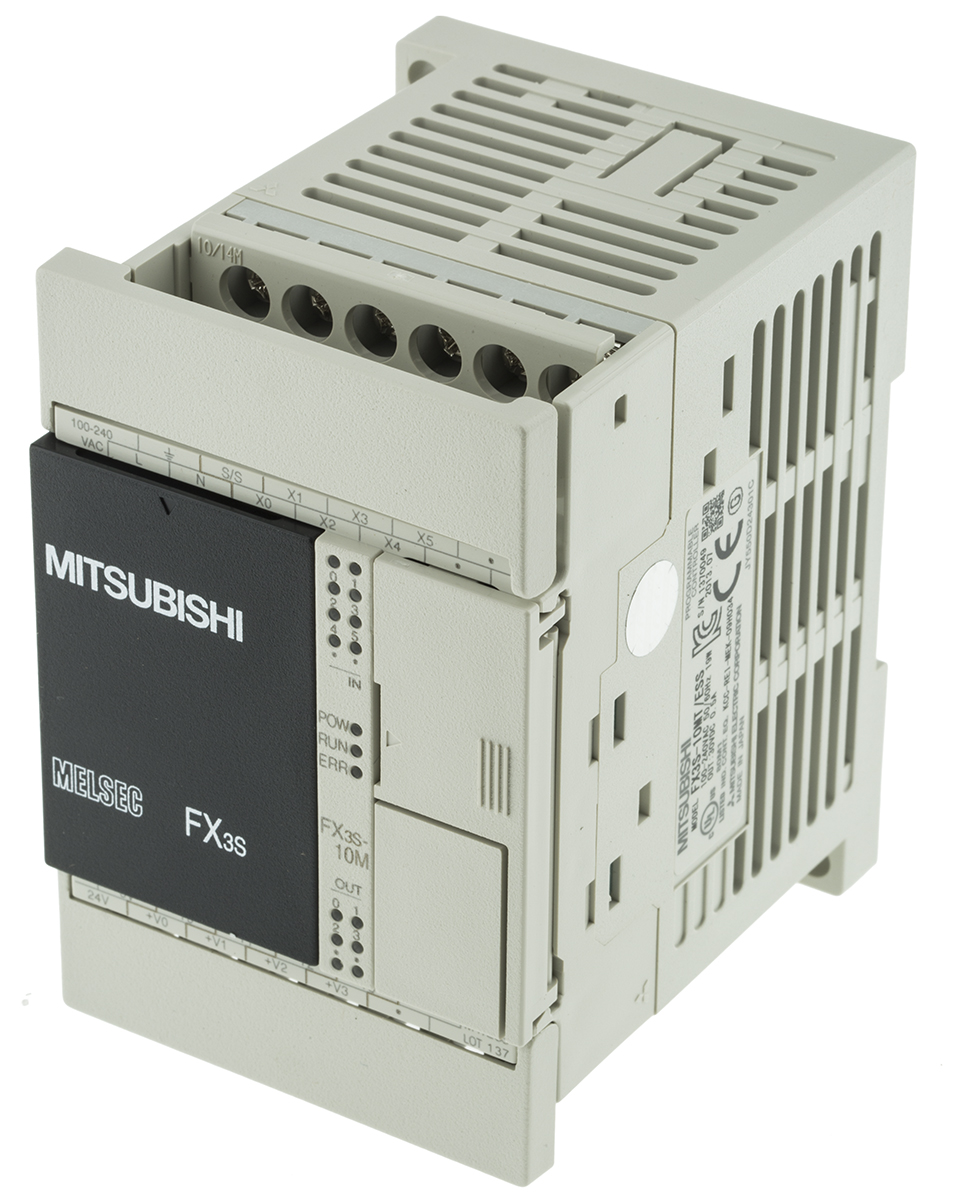 Mitsubishi FX3S Series PLC CPU for Use with FX3 Series, Relay, Transistor Output, 6-Input, DC Input
