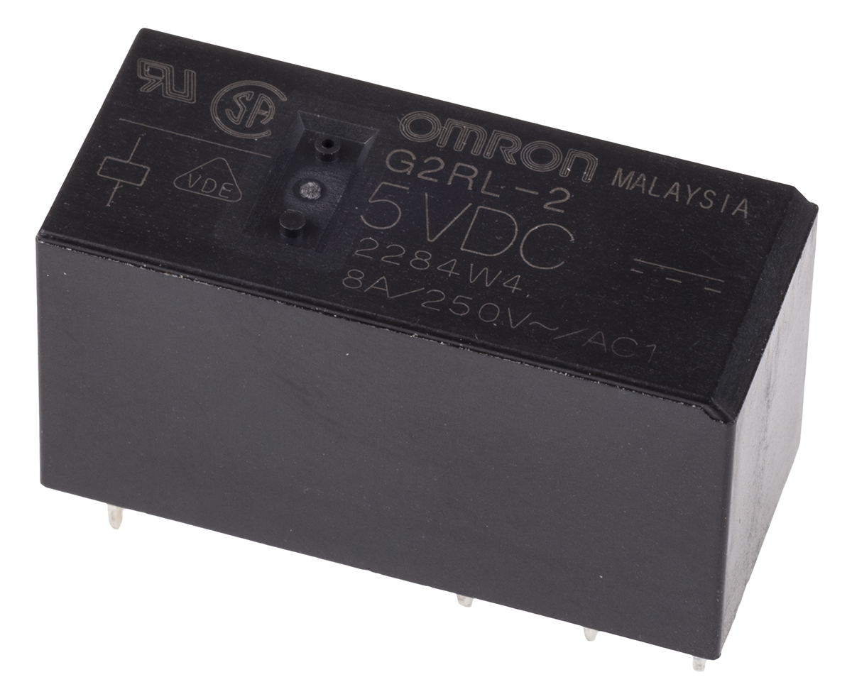 Omron PCB Mount Power Relay, 5V dc Coil, 8A Switching Current, DPDT