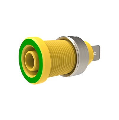 Schutzinger Green/Yellow Female Banana Connector, 4 mm Connector, Tab Termination, 32A, 1kV, Nickel Plating