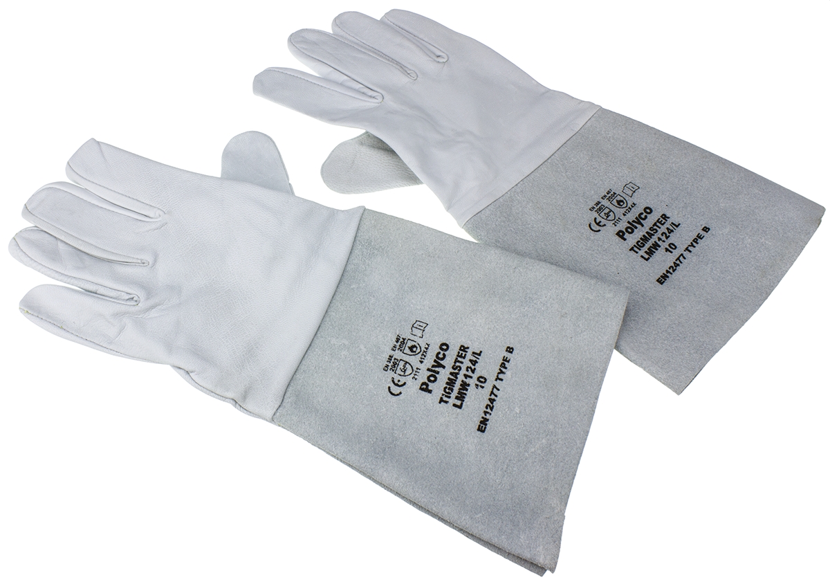 Polyco Healthline Tigmaster Grey Leather Welding Gloves, Size 10