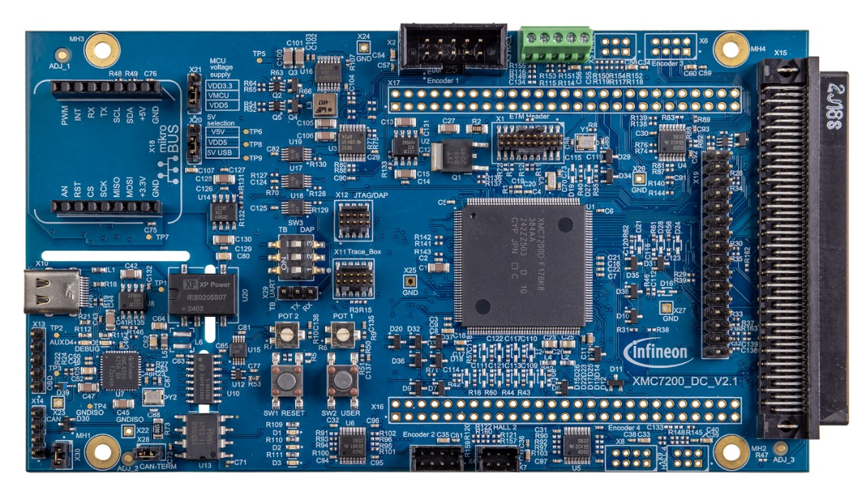Infineon Evaluation Board Motor Control for KITMOTORDC250W24VTOBO1 Power Board, KIT XMC7200 DC V1 Motor Control Card,