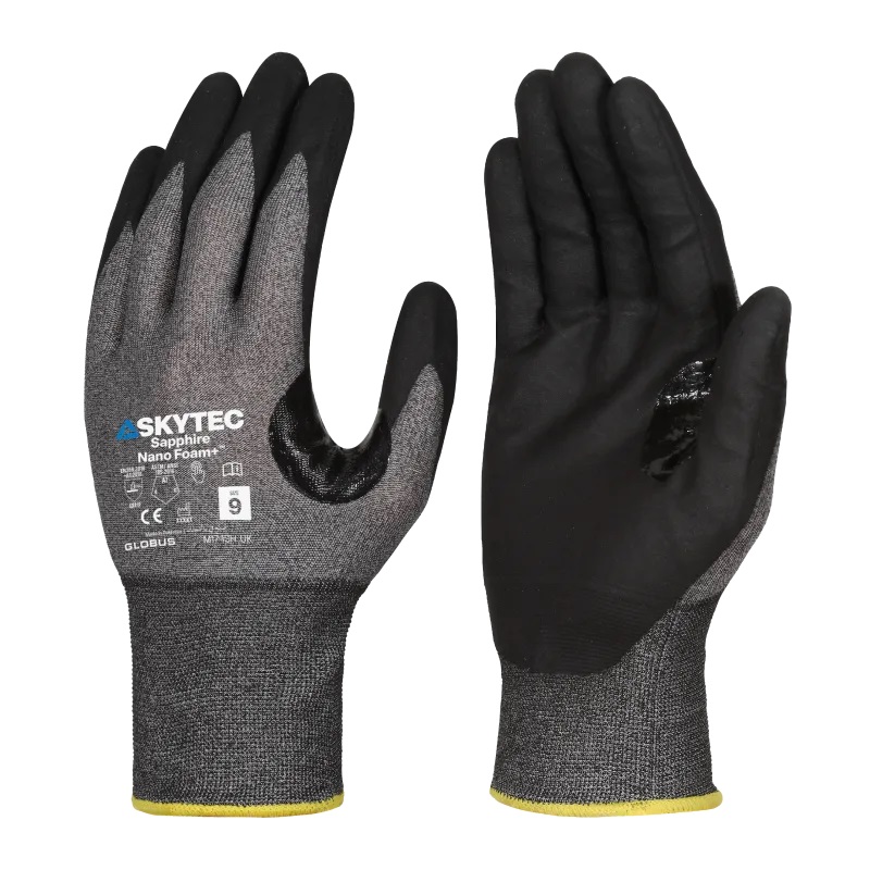 Skytec SKG00079 Black High Performance Polyethylene, Nylon, Tungsten Work Gloves, Size 8/M, Nitrile Foam Coating