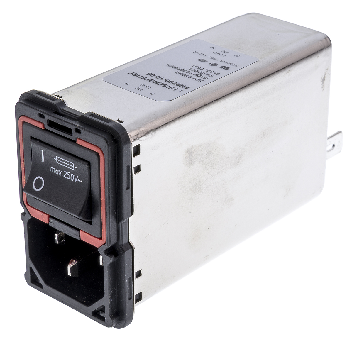 Schaffner 10A, 250 V ac Male Panel Mount IEC Filter 2 Pole FN9290-10-06, Faston 2 Fuse
