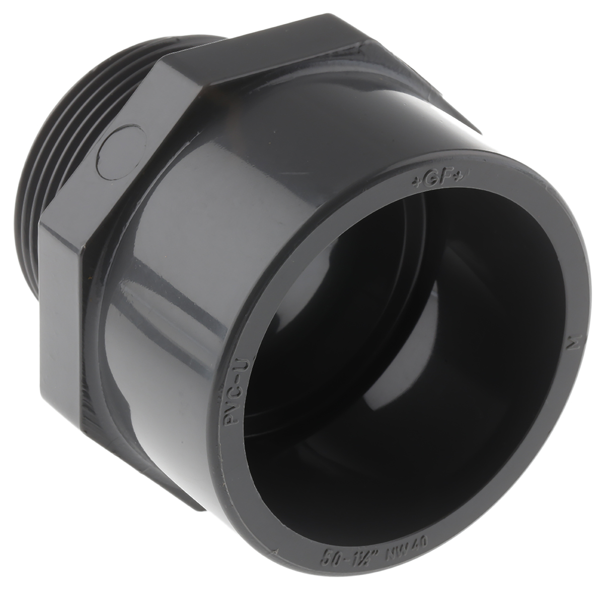 Georg Fischer Plastic Pipe Fitting, Straight Threaded Adapter, 50mm, R 1 1/2in to Cement 1-1/2in