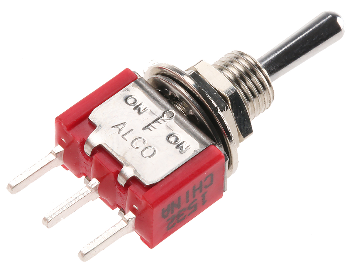 TE Connectivity Toggle Switch, PCB Mount, On-Off-On, SPDT, Through Hole Terminal, 120 V ac, 28V dc