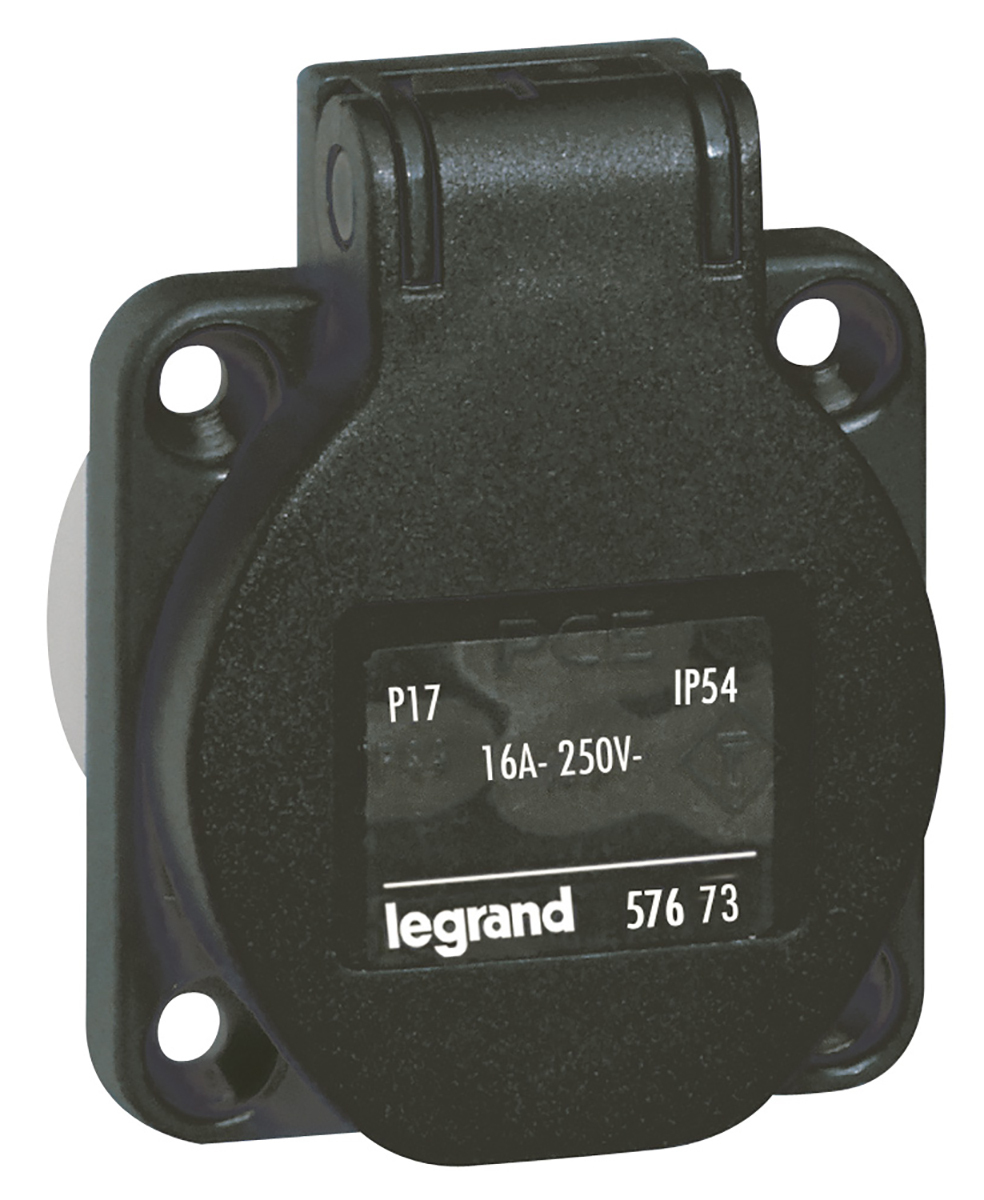 Legrand IP54 Black Panel Mount 2P + E Industrial Power Socket, Rated At 16A, 250 V