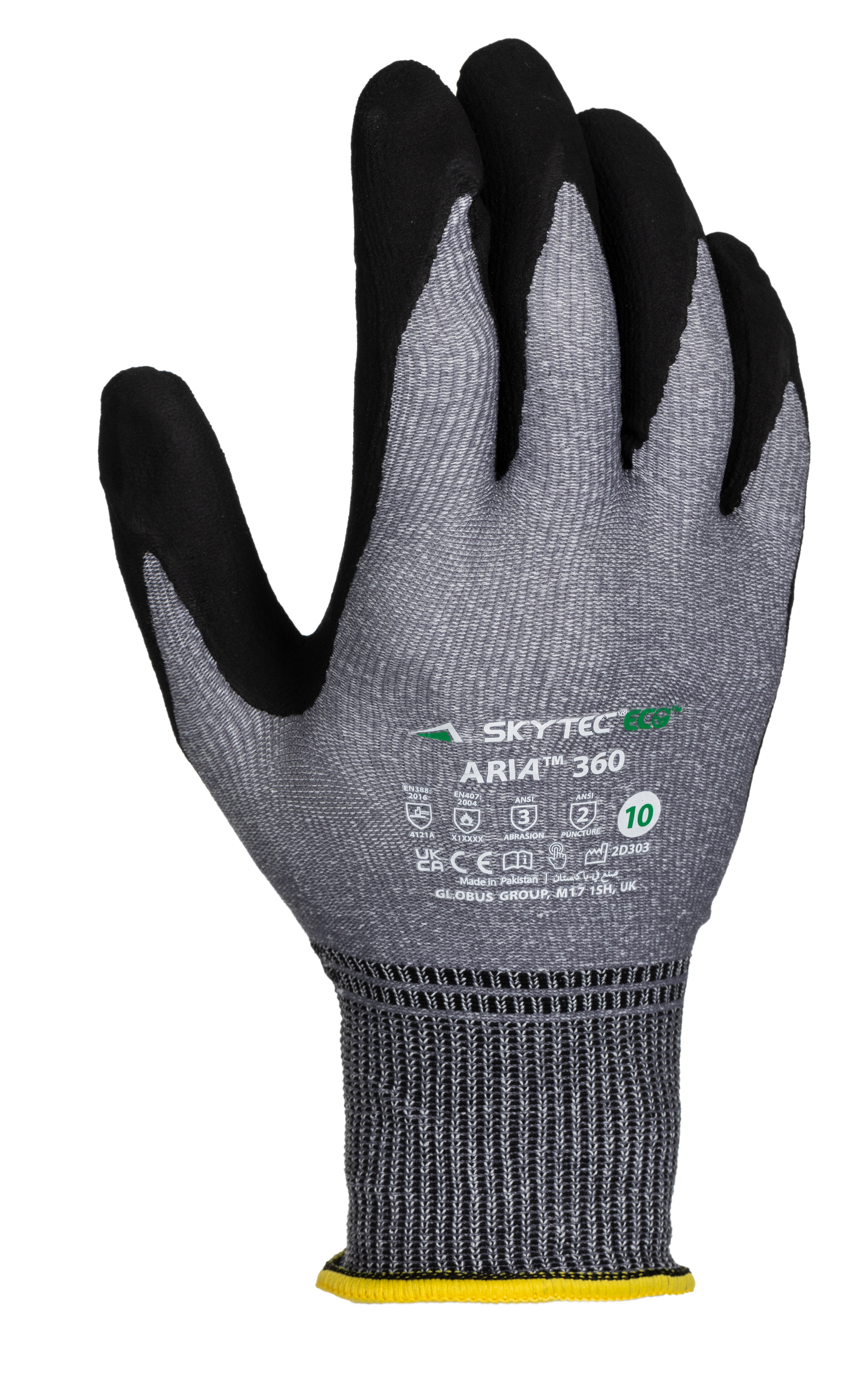 Skytec ARIA 360 Black, Grey Nylon, Spandex Foam Nitrile, Nylon Work Gloves, Size 10, Nitrile Coating