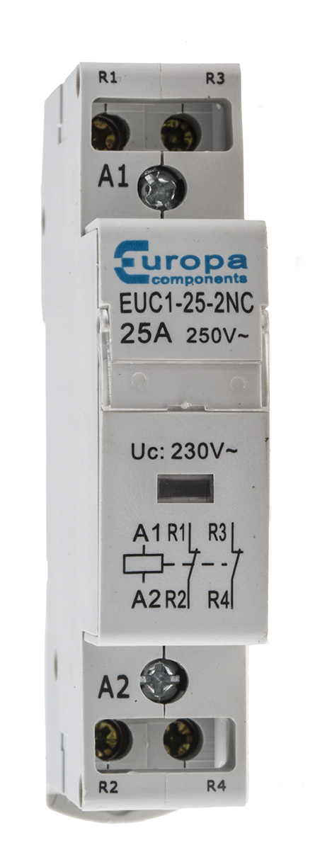 Europa Contactor, 230 V ac Coil, 2-Pole, 25 A, 4 kW, 2NC, 240 V ac