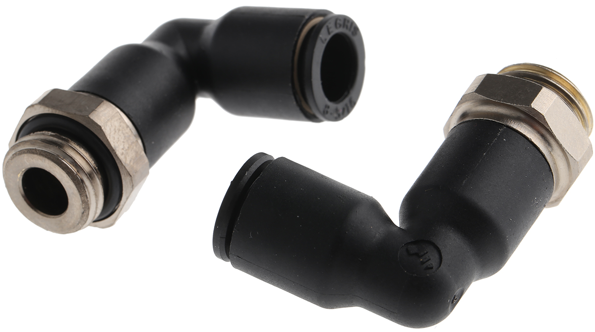 Legris LF3000 Series Elbow Threaded Adaptor, G 1/4 Male to Push In 8 mm, Threaded-to-Tube Connection Style
