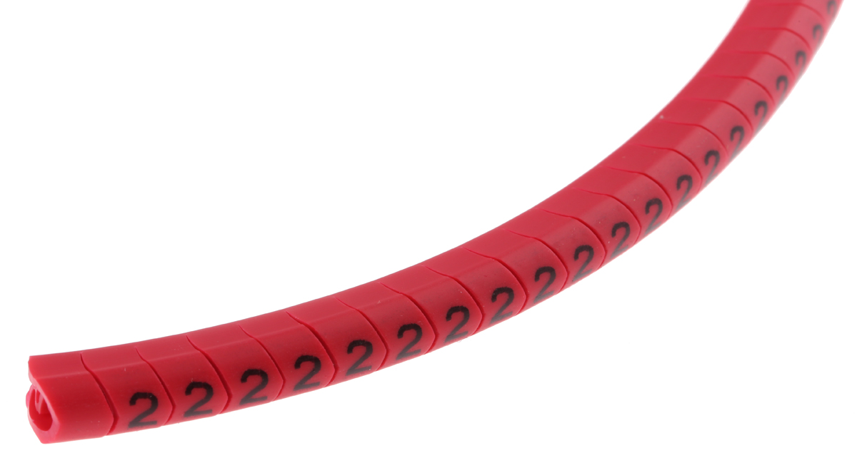 HellermannTyton Helagrip Slide On Cable Markers, Black on Red, Pre-printed "2", 4 → 9mm Cable, 901-10307