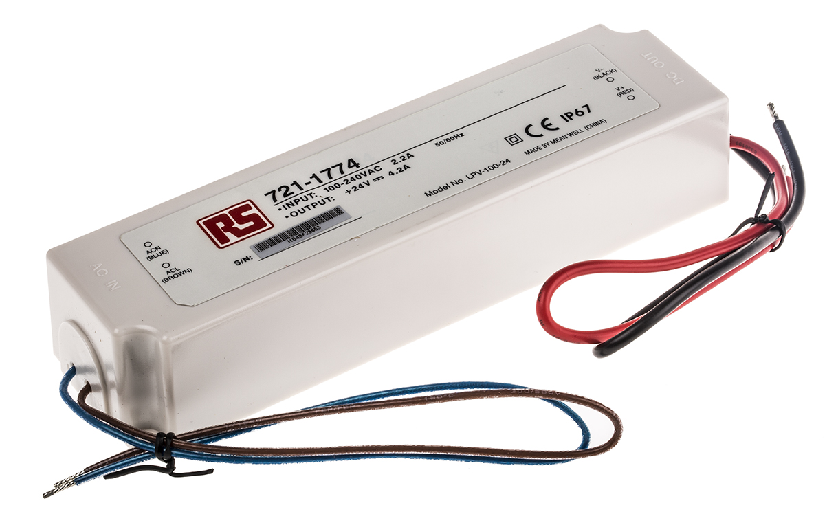 MEAN WELL LED Driver, 24V Output, 100.8W Output, 4.2A Output, Constant Voltage