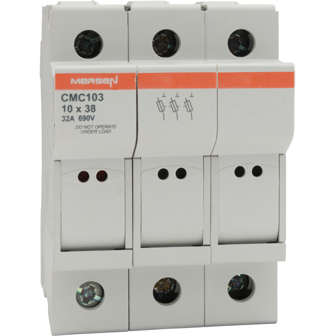 Mersen 32A Rail Mount Fuse Holder for 10 x 38mm Fuse, 3P, 690 V ac → 1kV ac/dc