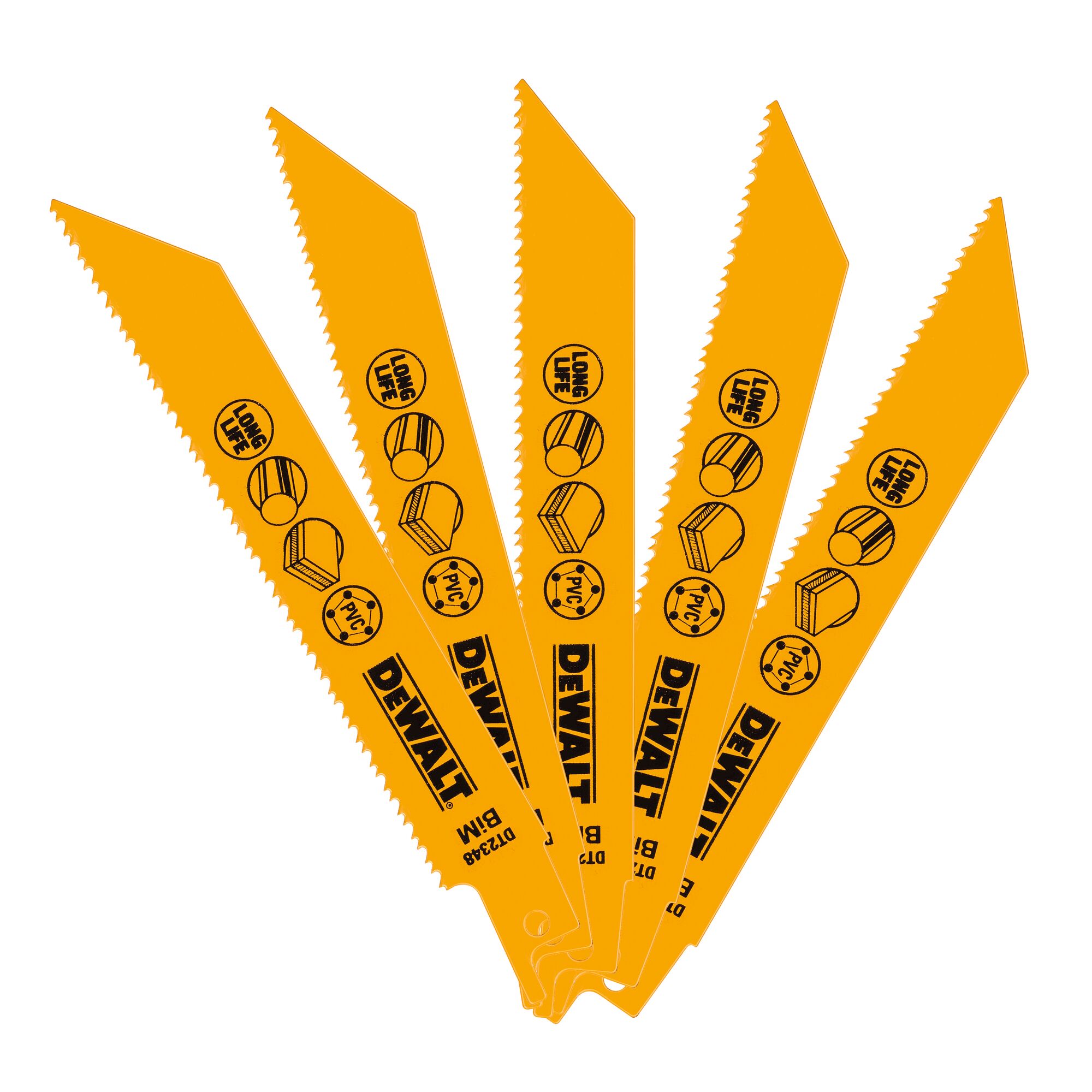 DeWALT, 10-14 Teeth Per Inch Metal, Wood 152mm Cutting Length Reciprocating Saw Blade, Pack of 5