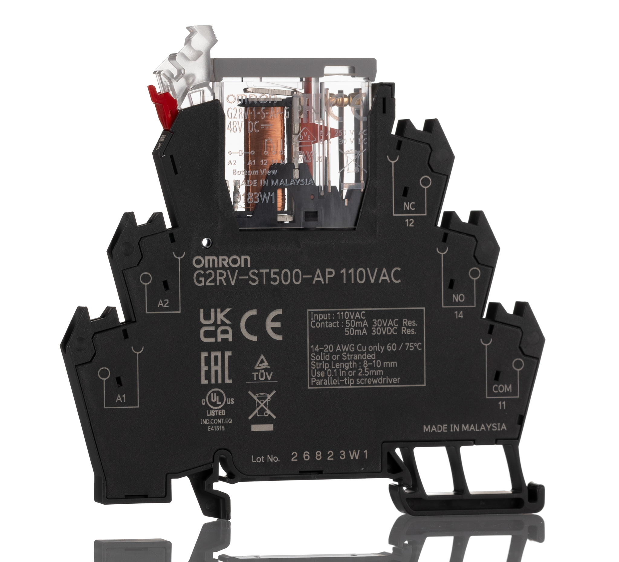 Omron G2RV-ST Series Electromechanical Interface Relay, DIN Rail Mount, 110V ac Coil, SPDT, 1-Pole, 50mA Load