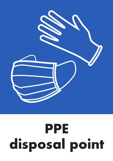 RS PRO Vinyl Adhesive Blue, White Safe Conditions Sign, PPE Disposal Point, English