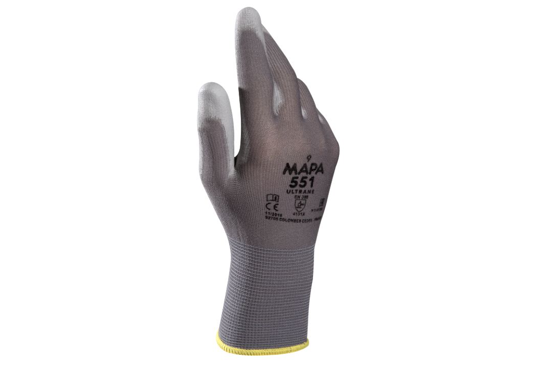 Mapa ULTRANE 551 Grey Polyurethane Work Gloves, Size 7, Polyurethane Coating