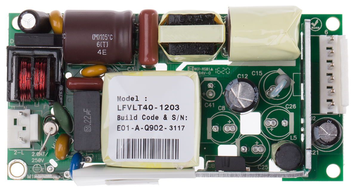 EOS Switching Power Supply, LFVLT40-1203, 24V dc, 1.7A, 40W, 1 Output, 180 → 264 V ac, 90 → 132 V ac