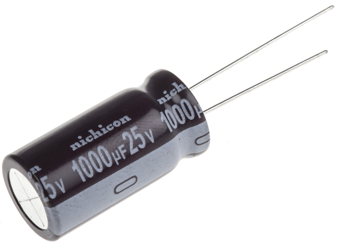 Nichicon 1000μF Aluminium Electrolytic Capacitor 25V dc, Radial, Through Hole - UPM1E102MHD