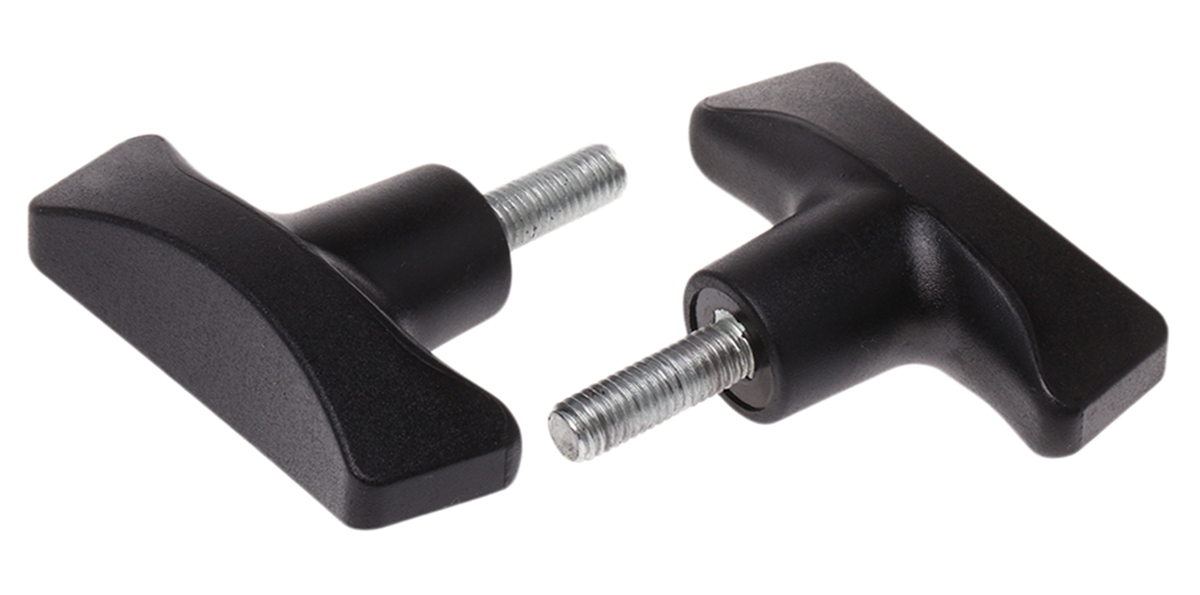 RS PRO Black 2-Arm Clamping Knob, M8, Threaded Stud