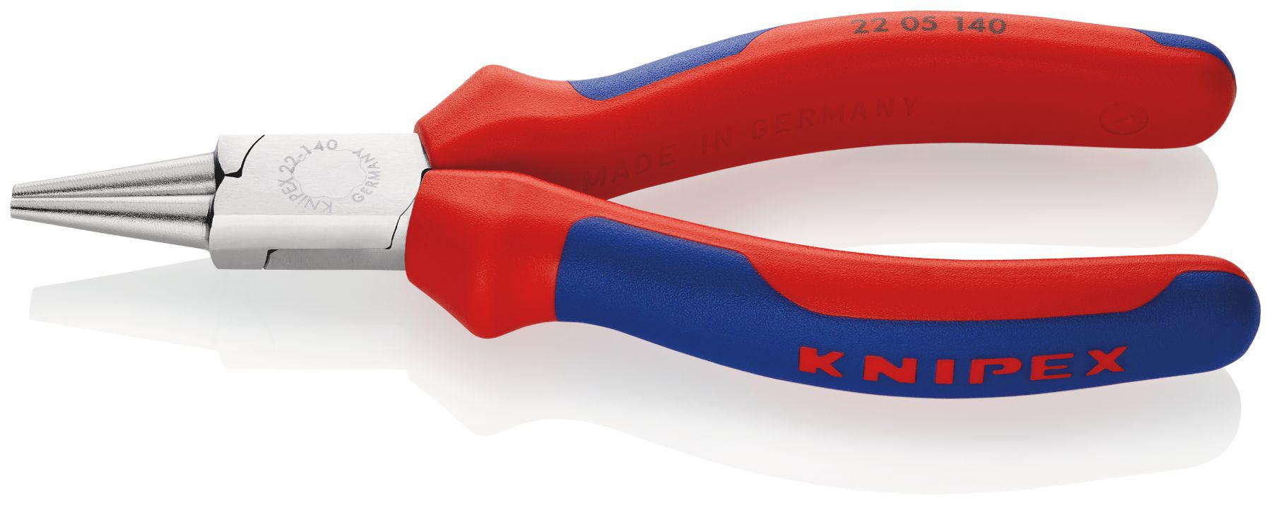 Knipex Round Nose Pliers, 140 mm Overall, Pointed, Straight Tip, 28mm Jaw