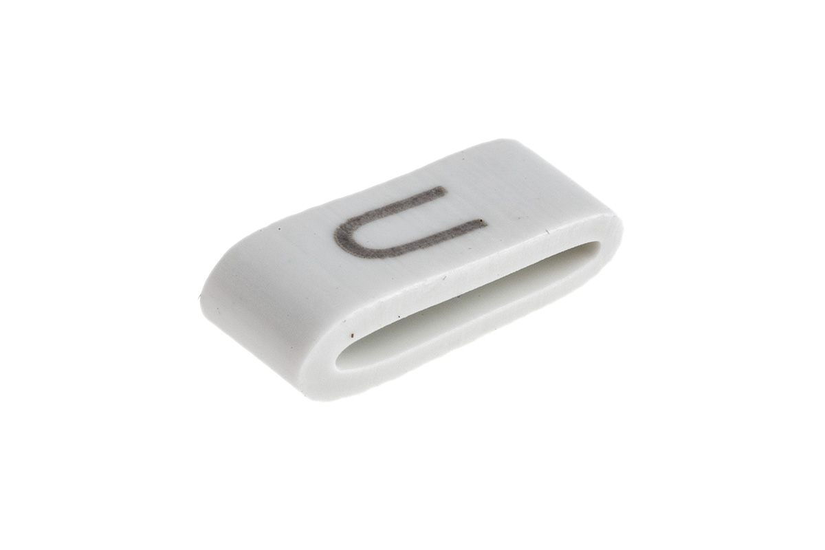 HellermannTyton HODS85 Slide On Cable Markers, Black on White, Pre-printed "U", 1.8 → 6.3mm Cable, 531-07881