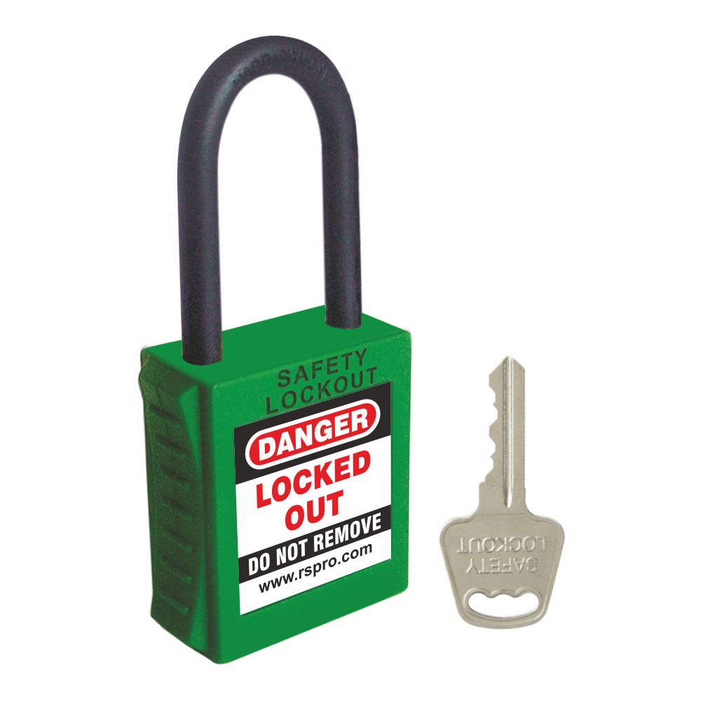 RS PRO Green 1-Lock ABS, Nylon Safety Padlocks, 6mm Shackle, 42mm Attachment