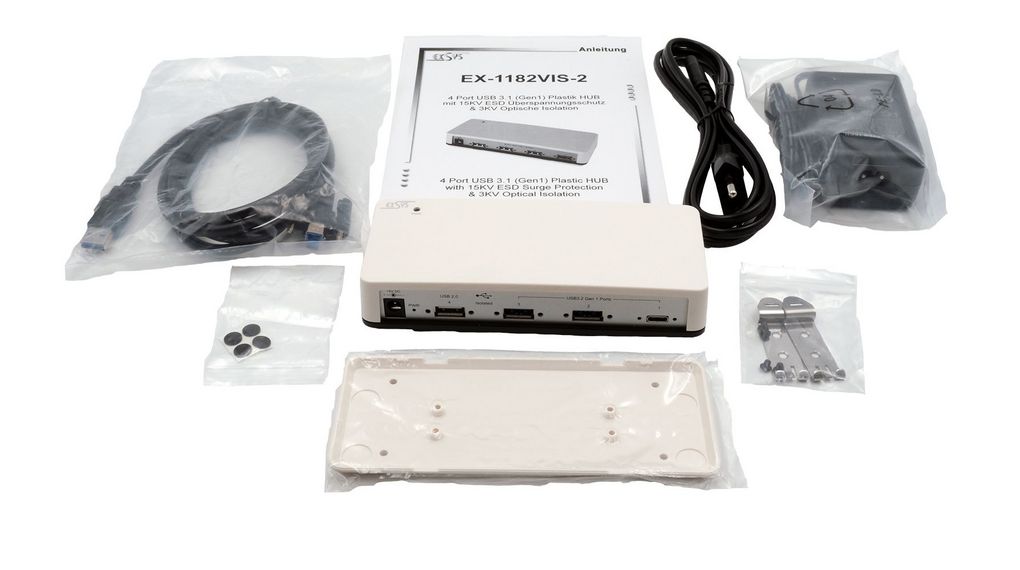 Exsys 4 Port USB 3.2 USB A, USB B, USB C  Hub, USB Powered, 153.25 x 64.25 x 29.50mm