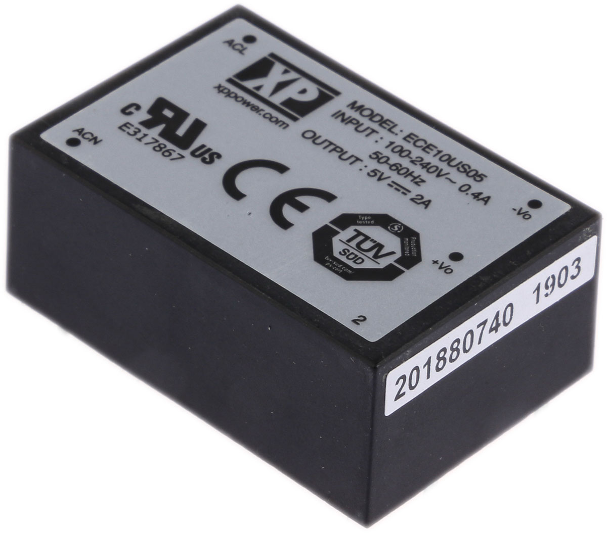 XP Power Switching Power Supply, ECE10US05, 5V dc, 2A, 10W, 1 Output, 120 → 370 V dc, 85 → 264 V ac Input