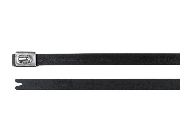 HellermannTyton Cable Tie, Roller Ball, 201mm x 7.9 mm, Black Polyester Coated Stainless Steel, Pk-50