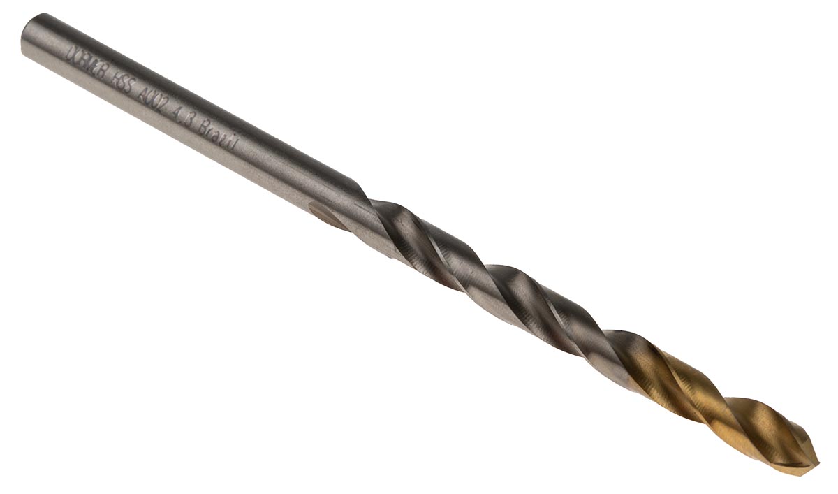 Dormer A002 Series HSS-TiN Twist Drill Bit, 4.3mm Diameter, 80 mm Overall