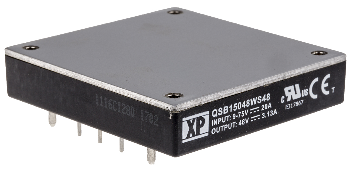 XP Power QSB15048W DC-DC Converter, 48V dc/ 3.13A Output, 9 → 75 V dc Input, 150W, PCB Mount, +100°C Max Temp