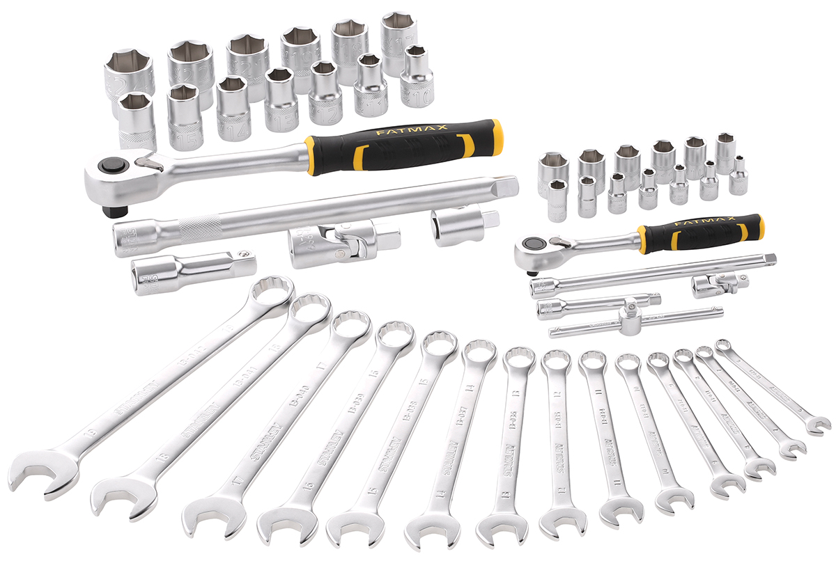 Stanley 50-Piece Metric 1/2 in; 1/4 in Standard Socket/Spanner Set with Ratchet, 6 point