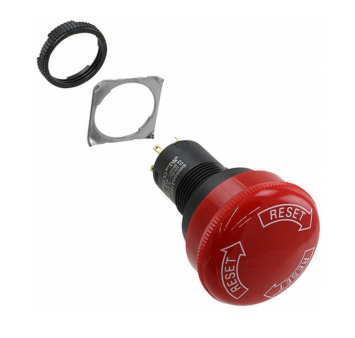 Omron A165E Series Twist Release Emergency Stop Push Button, Panel Mount, 16mm Cutout, 3 NC, IP65